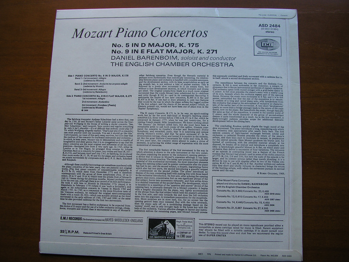 MOZART: PIANO CONCERTOS Nos. 5 & 9      BARENBOIM / ENGLISH CHAMBER ORCHESTRA     ASD 2484