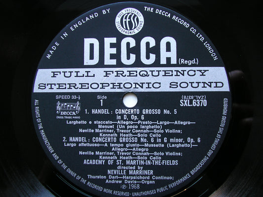 SXL 6370  HANDEL: 12 GRAND CONCERTOS Op. 6   Volume 2      MARRINER / ASMIF   ED3