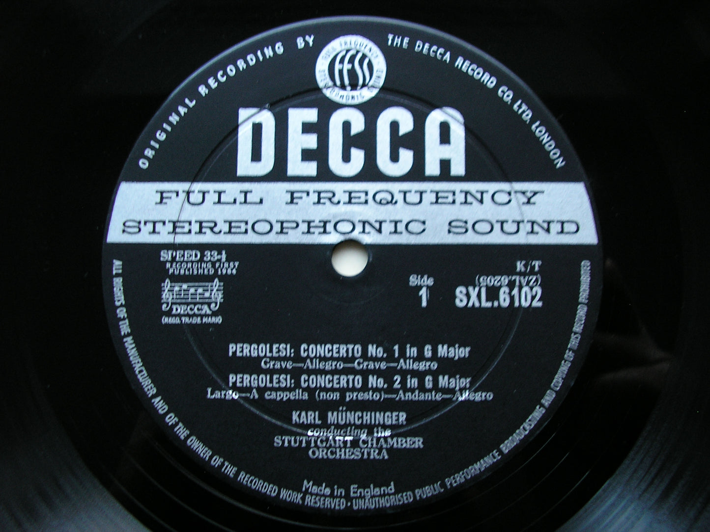 SXL 6102  PERGOLESI: CONCERTI ARMONICI Nos. 1 / 2 / 3 / 4       MUNCHINGER / STUTTGART CHAMBER ORCHESTRA      ED1