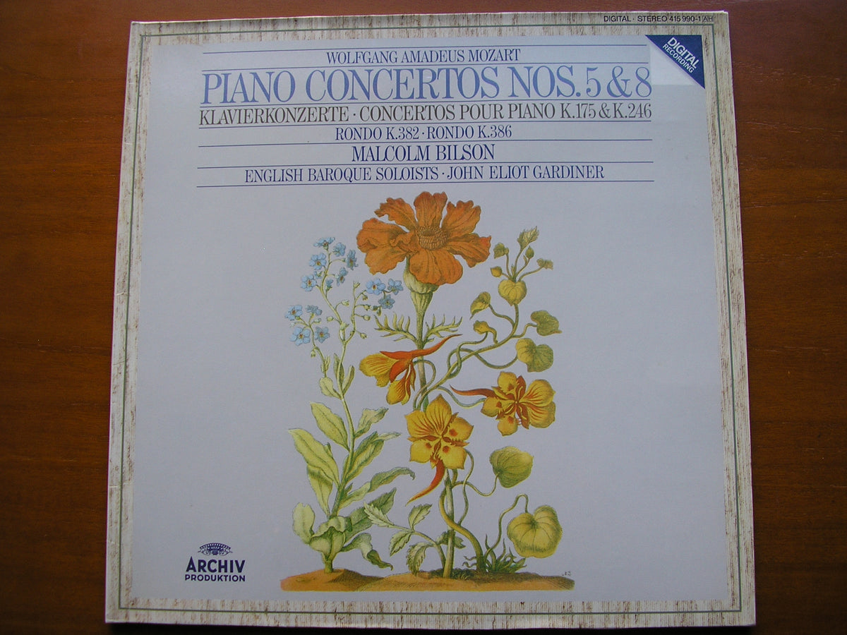 MOZART: PIANO CONCERTOS Nos. 5 & 8      BILSON / ENGLISH BAROQUE SOLOISTS / GARDINER      415 990
