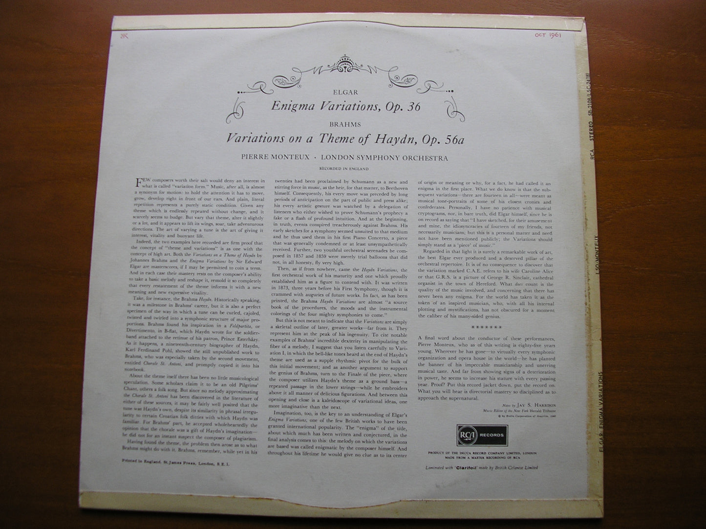 ELGAR: ENIGMA VARIATIONS / BRAHMS: HAYDN VARIATIONS    MONTEUX / LONDON SYMPHONY     SB 2108