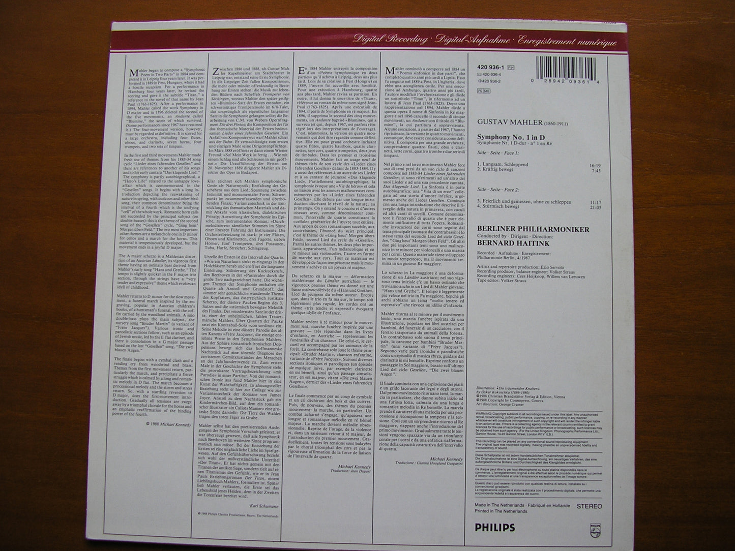MAHLER: SYMPHONY No. 1       HAITINK / BERLIN PHILARMONIC     420 936