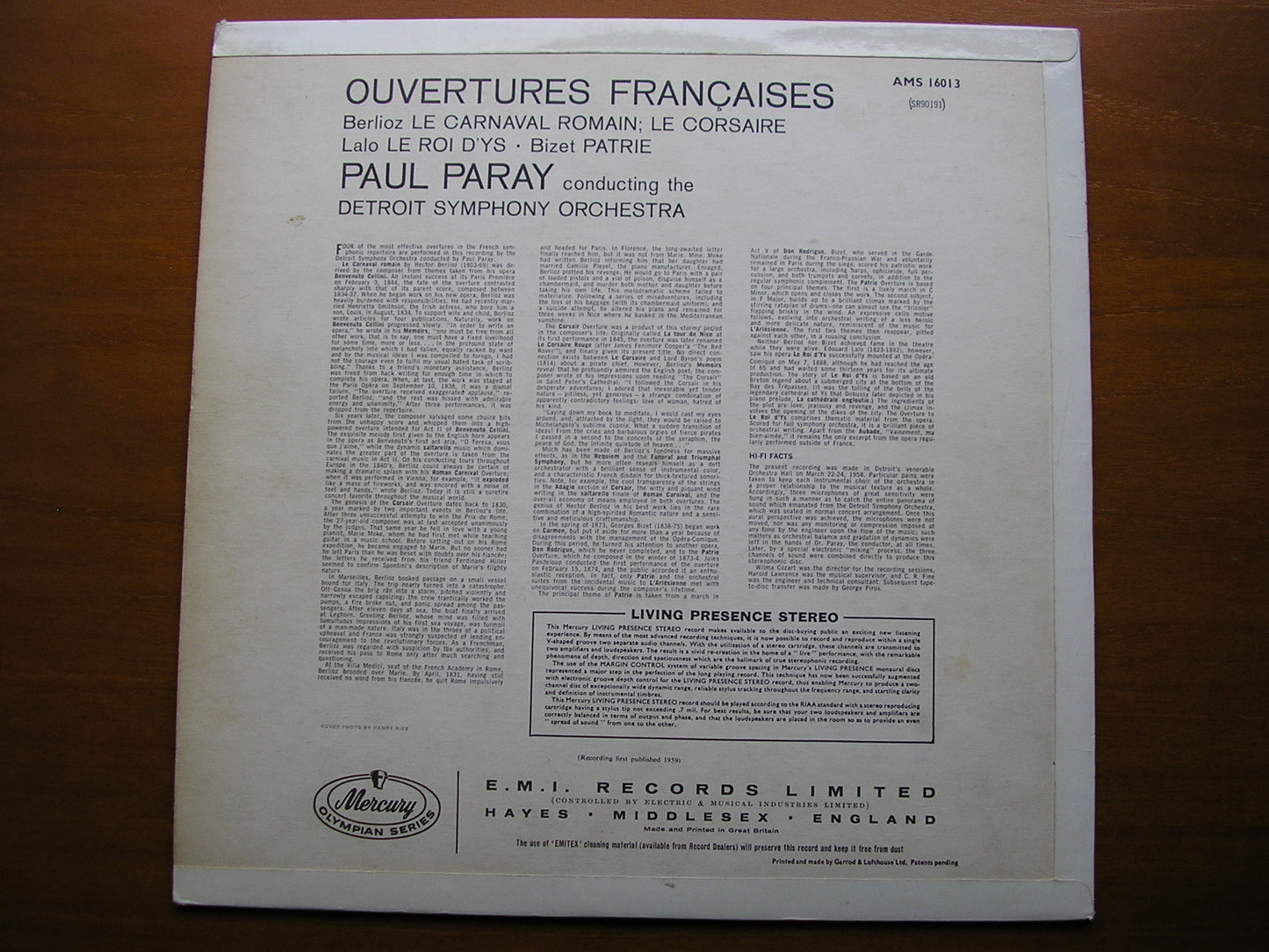 OUVERTURES FRANCAISES: LALO / BIZET / BERLIOZ       PARAY / DETROIT SYMPHONY     AMS 16013