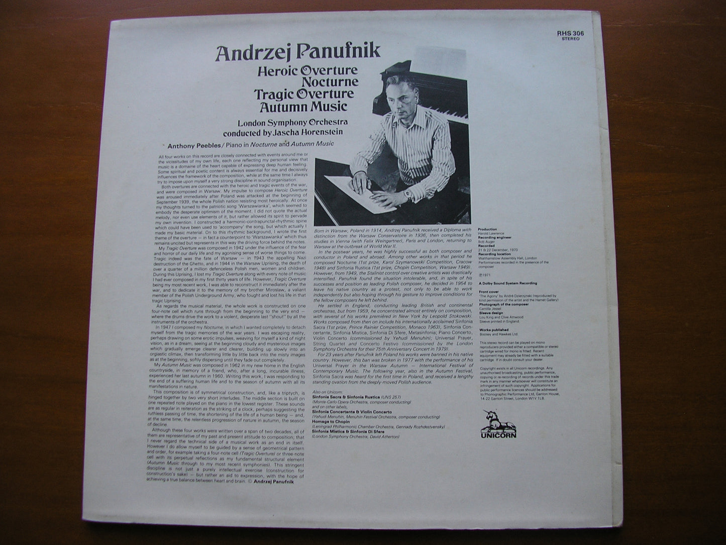 PANUFNIK: HEROIC OVERTURE / NOCTURNE / TRAGIC OVERTURE / AUTUMN MUSIC     HORENSTEIN / LONDON SYMPHONY     RHS 306