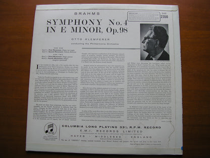 SAX 2350  BRAHMS: SYMPHONY No. 4        PHILHARMONIA / KLEMPERER