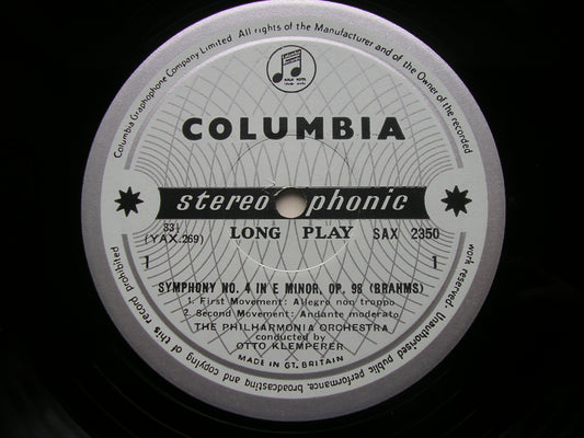 SAX 2350  BRAHMS: SYMPHONY No. 4        PHILHARMONIA / KLEMPERER