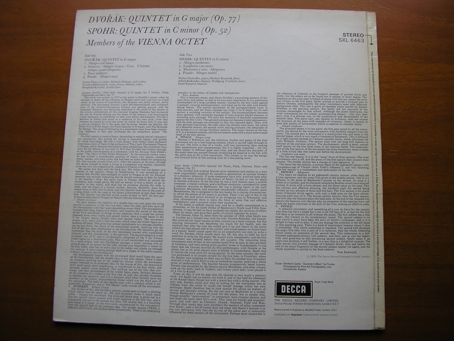 DVORAK: QUINTET in G / SPOHR: QUINTET in C    MEMBERS OF THE VIENNA OCTET     SXL 6463