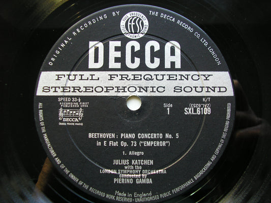 SXL 6109  BEETHOVEN: PIANO CONCERTO No. 5 'Emperor'     KATCHEN / LONDON SYMPHONY / GAMBA      ED1