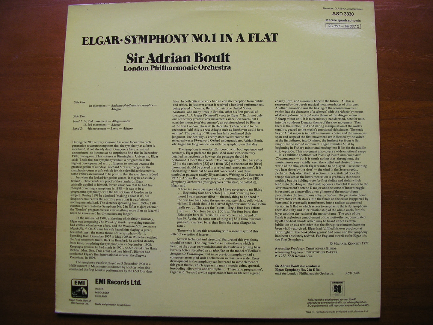 ELGAR: SYMPHONY No. 1      BOULT / LONDON PHILHARMONIC     ASD 3330