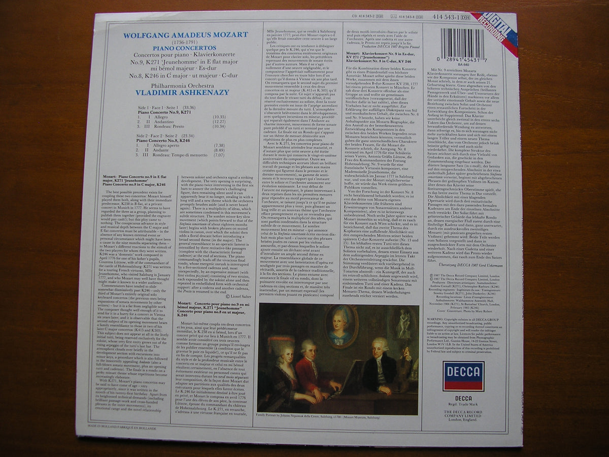 MOZART: PIANO CONCERTOS Nos. 8 & 9      ASHKENAZY / PHILHARMONIA    414 543