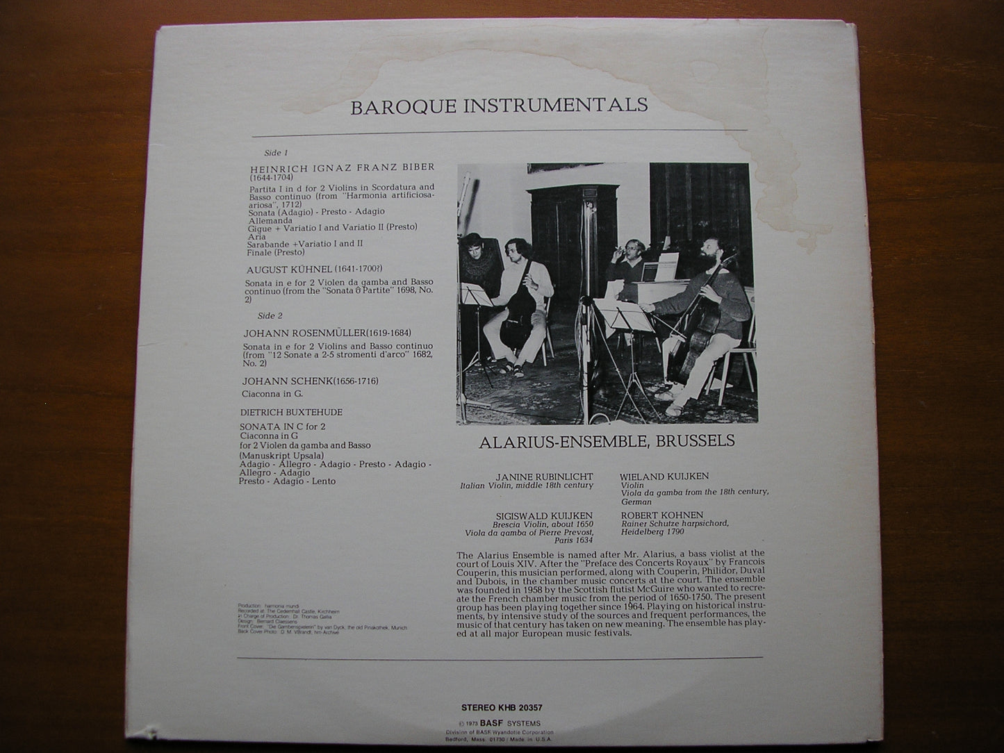 MUSICA INSTRUMENTALIS: BIBER / BUXTEHUDE / ROSENMULLER / SCHENK / KUHNEL    ALARIUS ENSEMBLE    KHB 20357