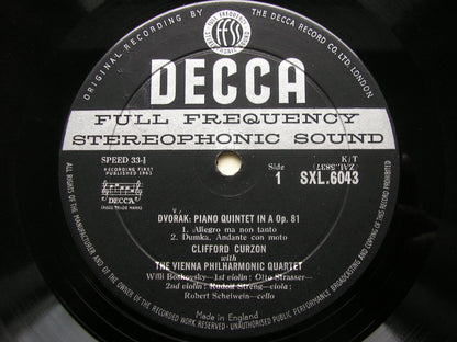 DVORAK: PIANO QUINTET Op. 81     CURZON / VIENNA PHILHARMONIC QUARTET   SXL 6043