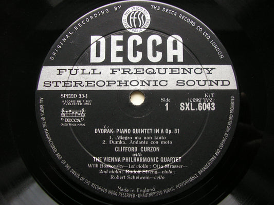 DVORAK: PIANO QUINTET Op. 81     CURZON / VIENNA PHILHARMONIC QUARTET   SXL 6043