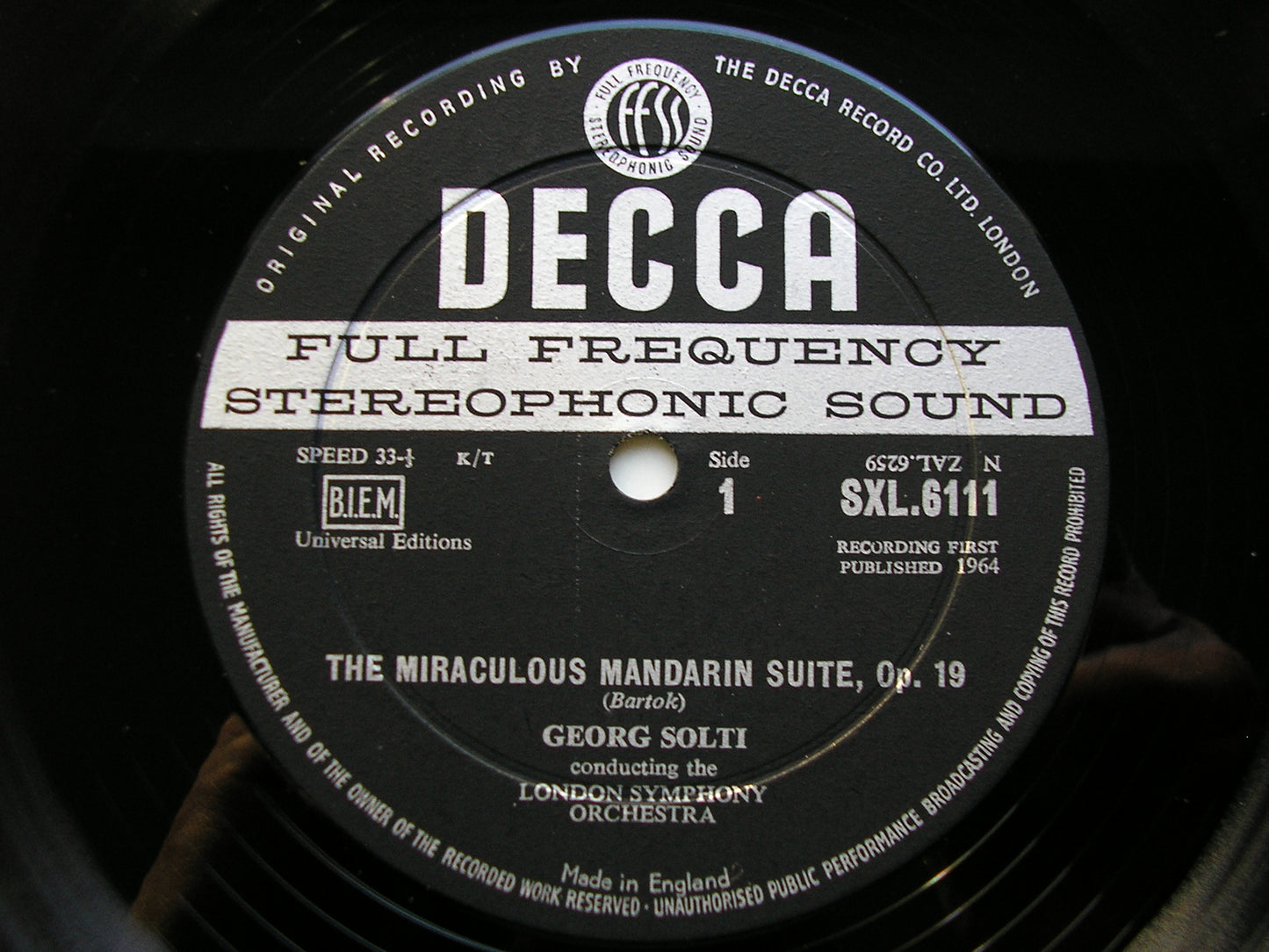 SXL 6111  BARTOK: THE MIRACULOUS MANDARIN / MUSIC FOR STRINGS, PERCUSSION & CELESTA      SOLTI / LSO       ED1