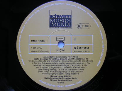 ZEMLINSKY: SIX SONGS / SINFONIETTA      LINOS / BERLIN RADIO ORCHESTRA / KLEE     VMS 1603 F