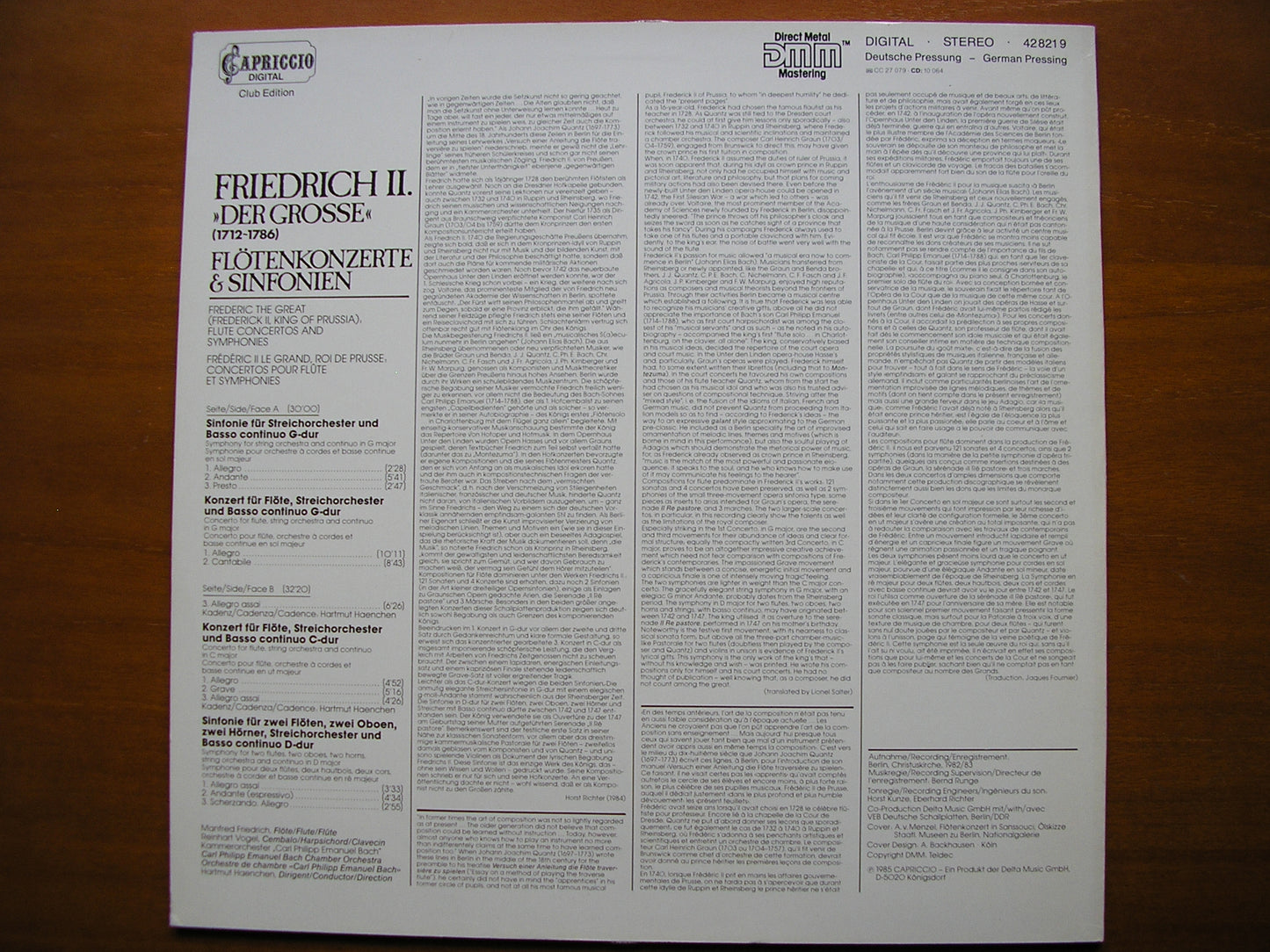 FREDERICK THE GREAT: SYMPHONIES & FLUTE CONCERTOS     CPE BACH CHAMBER ORCHESTRA / HAENCHEN     428219