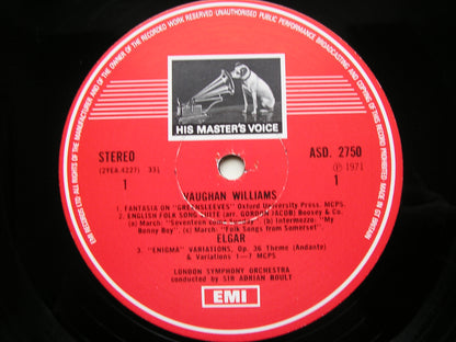 ELGAR: ENIGMA VARIATIONS / VAUGHAN WILLIAMS: ENGLISH FOLK SONG SUITE / GREENSLEEVES     BOULT / LONDON SYMPHONY    ASD 2750
