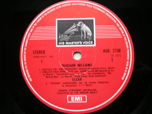 ELGAR: ENIGMA VARIATIONS / VAUGHAN WILLIAMS: ENGLISH FOLK SONG SUITE / GREENSLEEVES     BOULT / LONDON SYMPHONY    ASD 2750