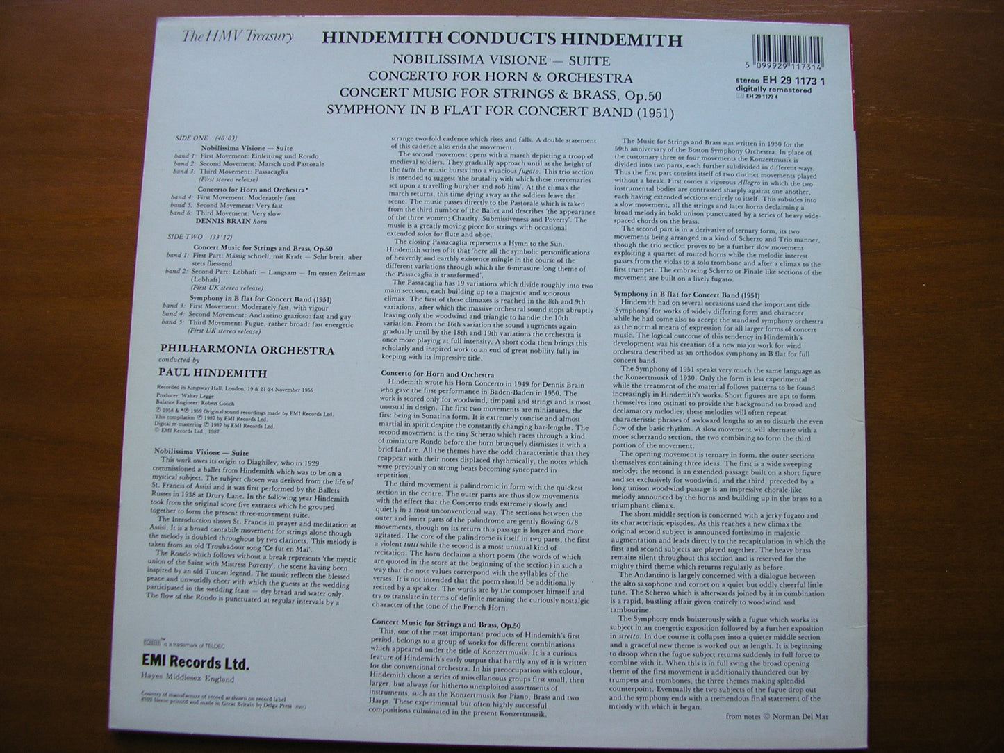 HINDEMITH CONDUCTS HINDEMITH: ORCHESTRAL MUSIC     PHILHARMONIA ORCHESTRA / HINDEMITH     EH 29 1173