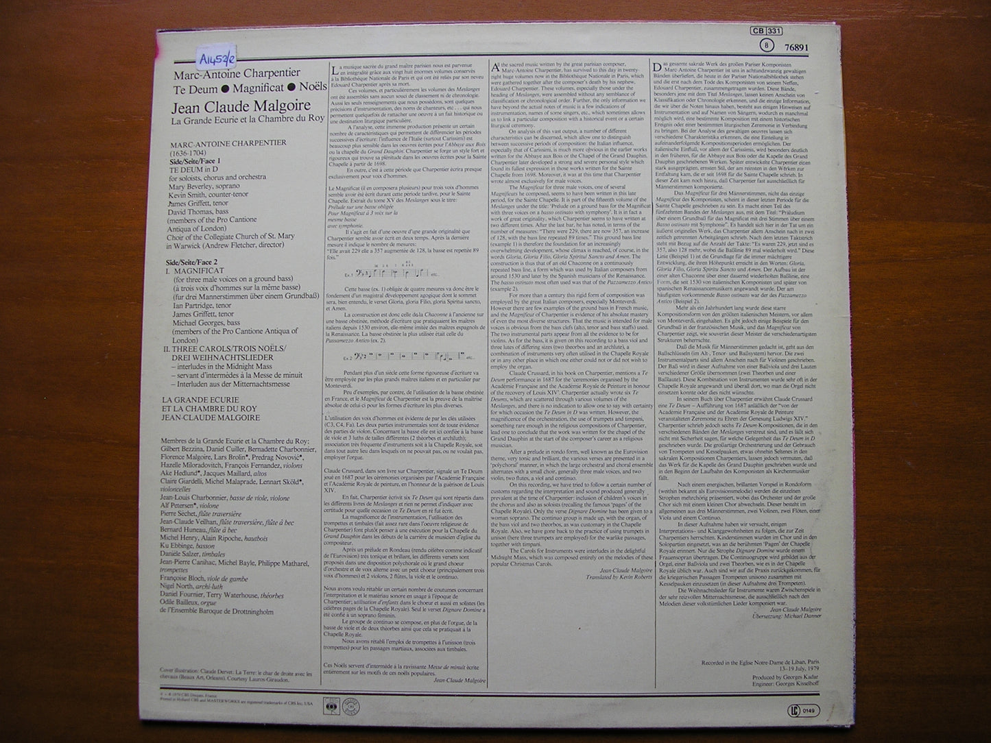CHARPENTIER: TE DEUM / THREE NOELS      MALGOIRE / LA GRANDE ECURIE ET LA CHAMBRE DU ROY     76891