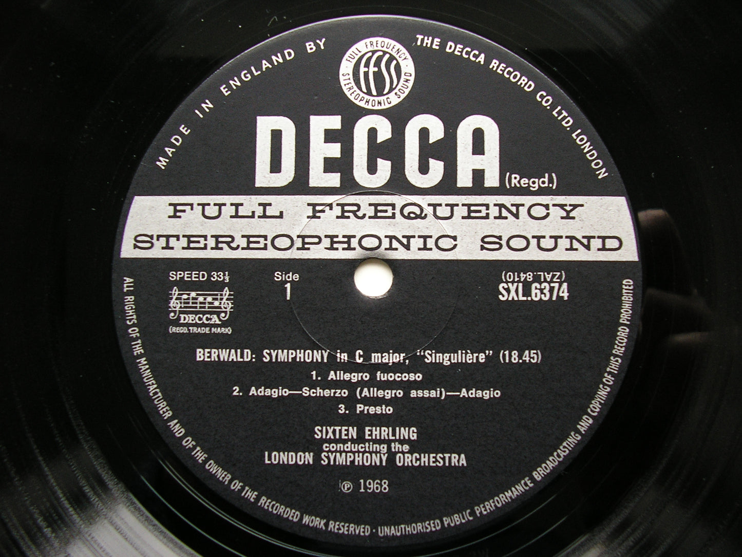 SXL 6374  BERWALD: SINFONIE SINGULIERE / SYMPHONY in E      EHRLING / LONDON SYMPHONY   ED