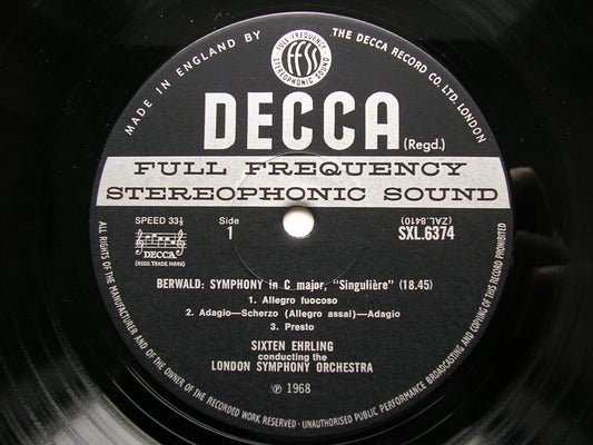 SXL 6374  BERWALD: SINFONIE SINGULIERE / SYMPHONY in E      EHRLING / LONDON SYMPHONY   ED