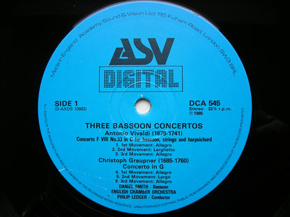 THREE BASSOON CONCERTOS: GRAUPNER / VIVALDI / JC BACH      SMITH / ENGLISH CHAMBER ORCHESTRA / LEDGER      DCA 545