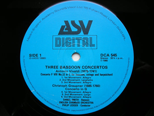 THREE BASSOON CONCERTOS: GRAUPNER / VIVALDI / JC BACH      SMITH / ENGLISH CHAMBER ORCHESTRA / LEDGER      DCA 545