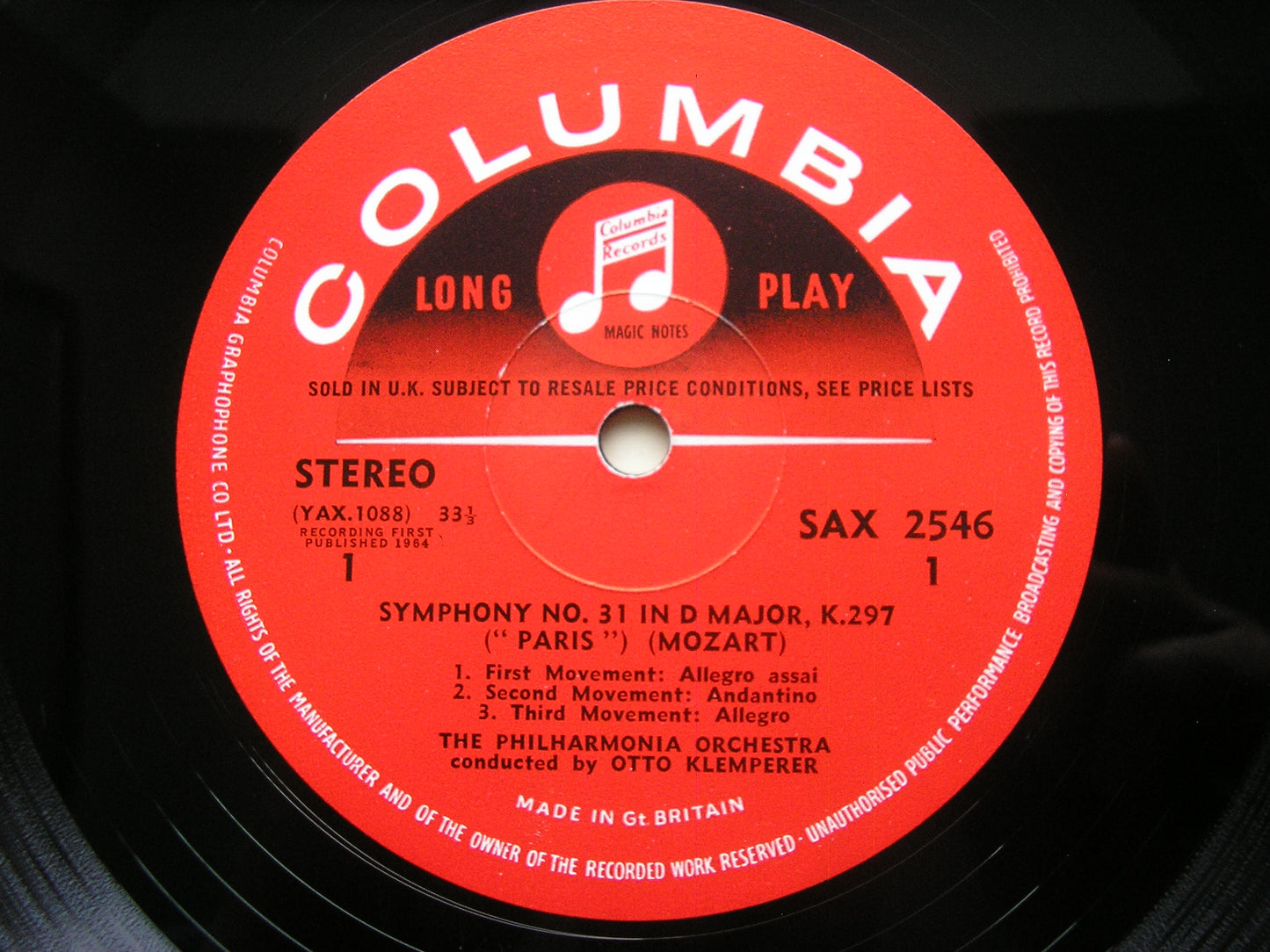 MOZART: SYMPHONIES Nos. 31 & 34     KLEMPERER / PHILHARMONIA ORCHESTRA   SAX 2546