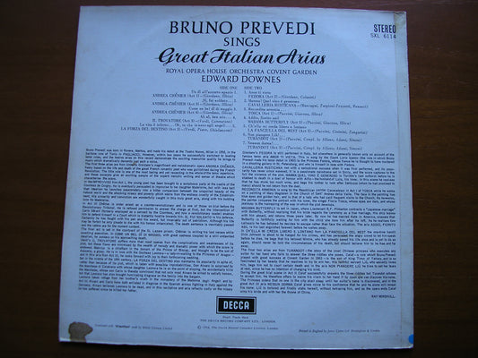 SXL 6114  BRUNO PREVEDI SINGS ITALIAN ARIAS       COVENT GARDEN ORCHESTRA / DOWNES      ED1