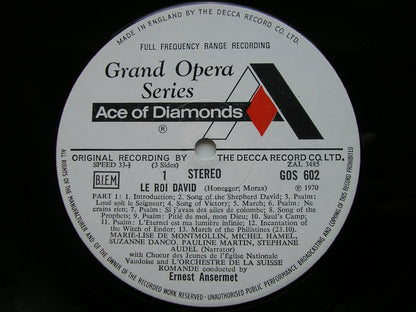 HONEGGER: LE ROI DAVID / RAVEL: SHEHERAZADE / TWO HEBREW SONGS      SOLOISTS / SUISSE ROMANDE / ANSERMET     2LP     GOS 602 / 3