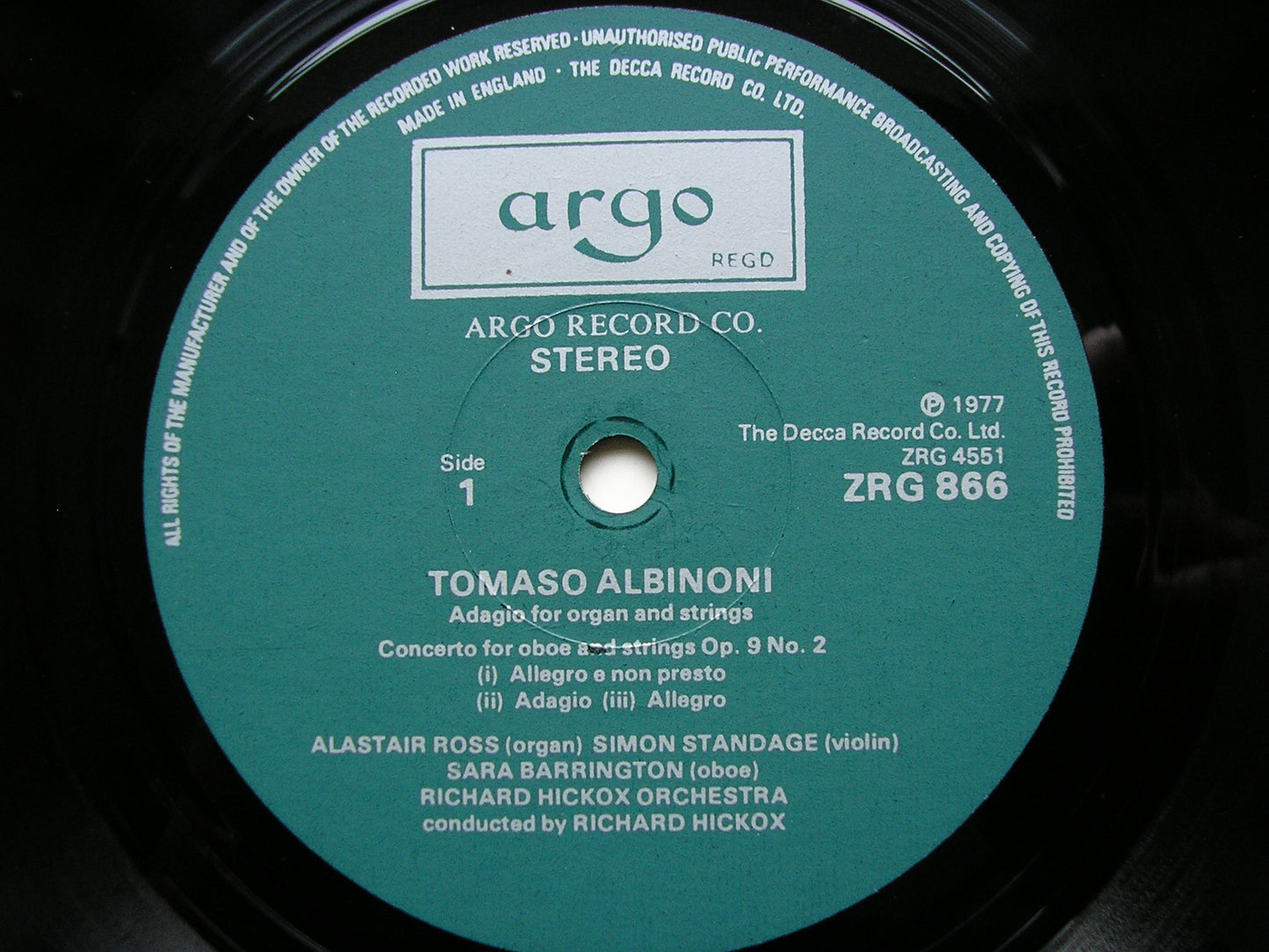 ALBINONI / BONONCINI / PACHELBEL / PURCELL: ORCHESTRAL MUSIC    THE RICHARD HICKOX ORCHESTRA / HICKOX      ZRG 866