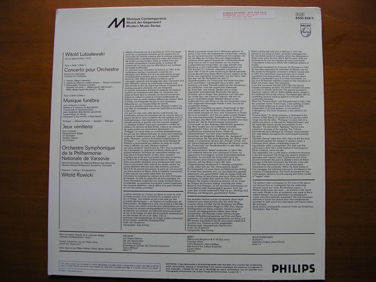LUTOSLAWSKI: CONCERTO FOR ORCHESTRA / FUNERAL MUSIC / VENETIAN GAMES     ROWICKI / WARSAW SYMPHONY     6500 628