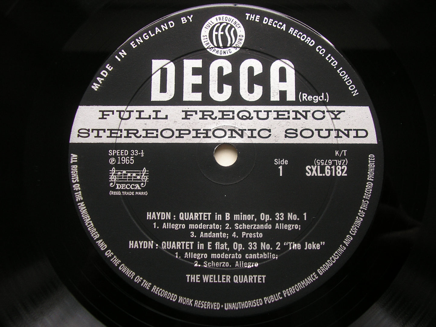 HAYDN: STRING QUARTETS Nos. 1 / 2 / 3 Op. 33    THE WELLER QUARTET    SXL 6182