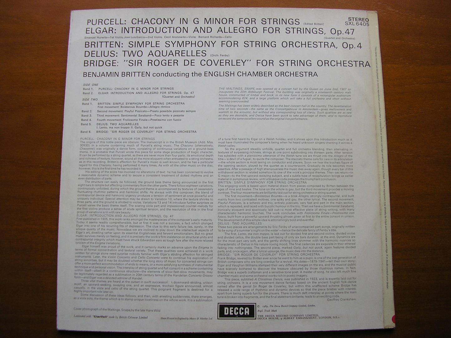 BRITTEN CONDUCTS ENGLISH MUSIC FOR STRINGS     ENGLISH CHAMBER ORCHESTRA / BRITTEN   SXL 6405