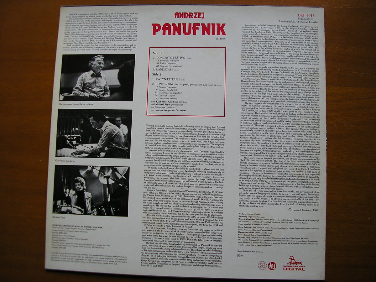 PANUFNIK: CONCERTO FESTIVO / LANDSCAPE / CONCERTINO      PANUFNIK / LONDON SYMPHONY    DKP 9016