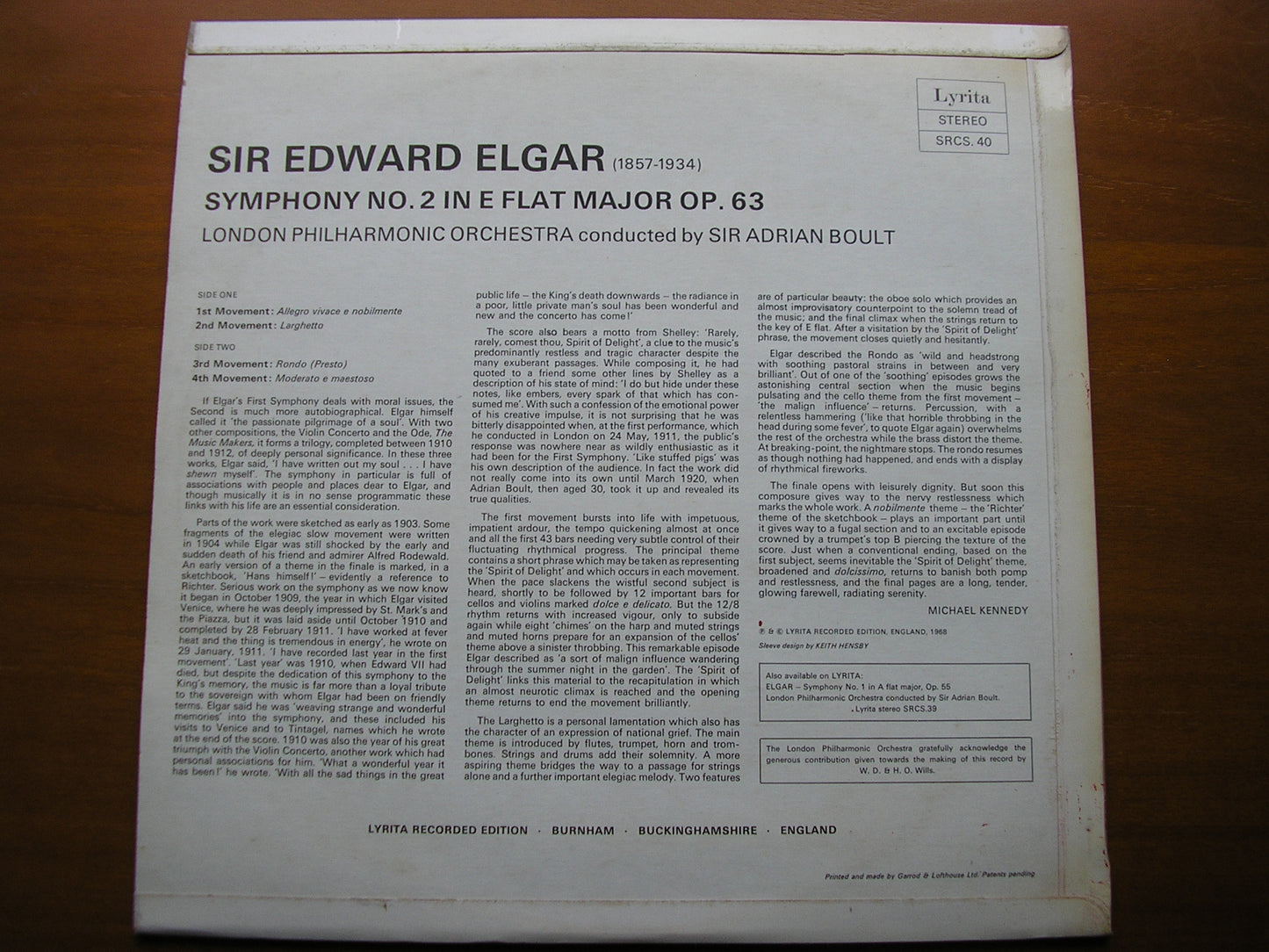 ELGAR: SYMPHONY No. 2      BOULT / LONDON PHILHARMONIC     SRCS 40