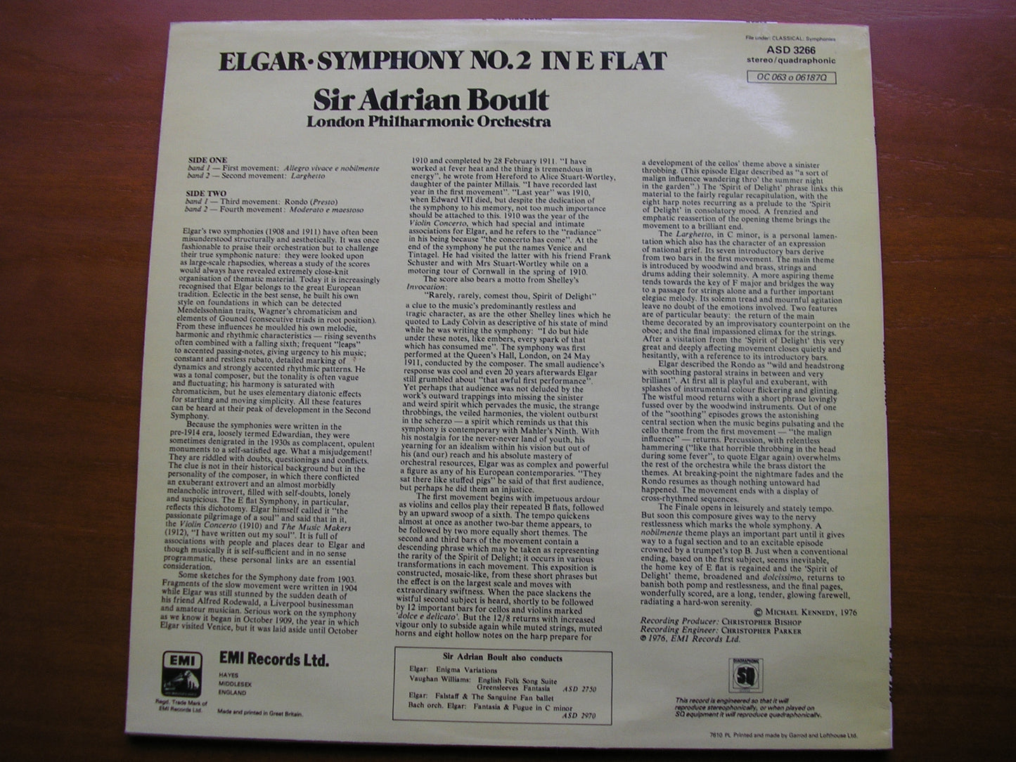 ELGAR: SYMPHONY No. 2     BOULT / LONDON PHILHARMONIC    ASD 3266