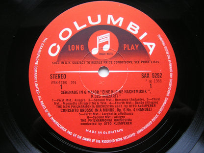 MOZART: EINE KLEINE NACHTMUSIK / SYMPHONY No. 25 / HANDEL: CONCERTO GROSSO  No. 4     KLEMPERER / NEW PHILHARMONIA    SAX 5252