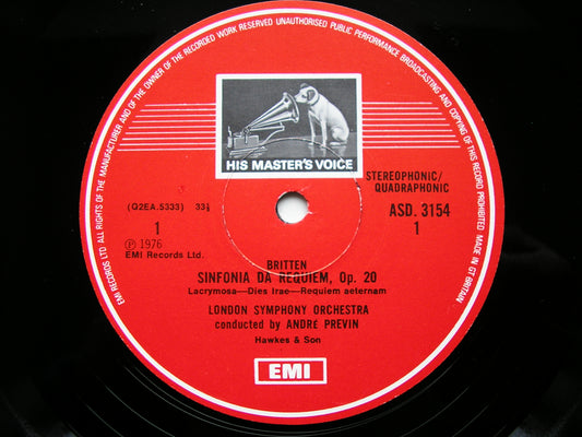 BRITTEN: FOUR SEA INTERLUDES & PASSACAGLIA from PETER GRIMES / SINFONIA DA REQUIEM     PREVIN / LONDON SYMPHONY    ASD 3154