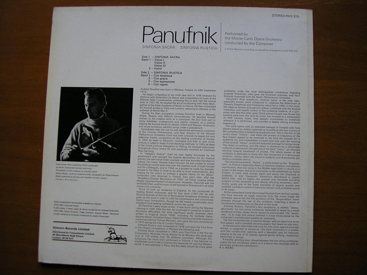 PANUFNIK: SINFONIA SACRA / SINFONIA RUSTICA     PANUFNIK / MONTE CARLO OPERA ORCHESTRA       RHS 315