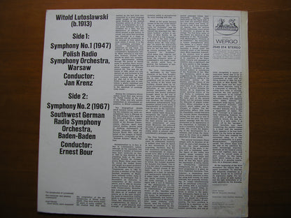 LUTOSLAWSKI: SYMPHONIES Nos. 1 & 2      KRENZ / BOUR / POLISH RADIO SYMPHONY / SW GERMAN RADIO ORCHESTRA     2549 014