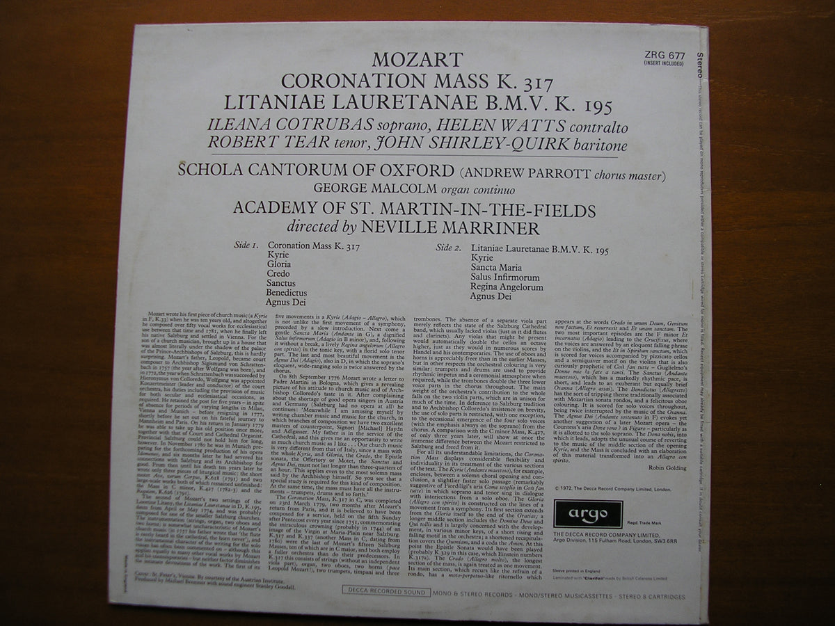 MOZART: CORONATION MASS / LITANIAE LAURETANAE     SOLOISTS / ASMIF / MARRINER     ZRG 677