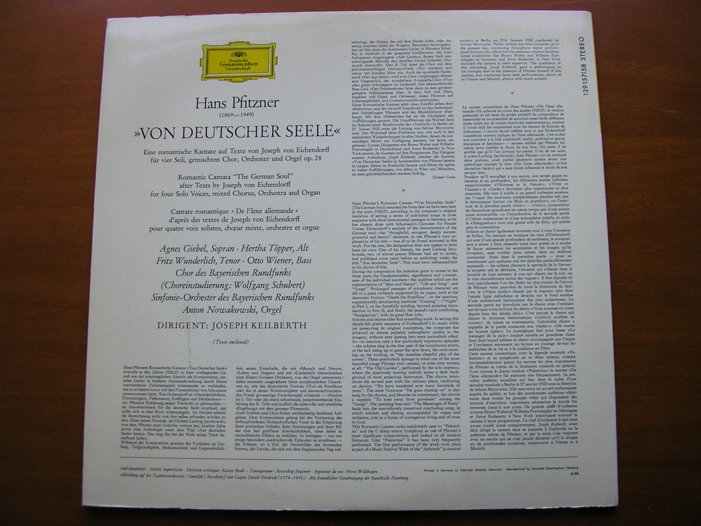 PFITZNER: CANTATA 'THE GERMAN SOUL'    SOLOISTS / BAVARIAN RADIO SYMPHONY / KEILBERTH     2LP      139 157/8