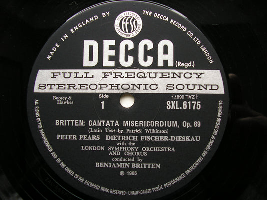BRITTEN: SINFONIA DA REQUIEM / CANTATA MISERICORDIUM    PEARS / FISCHER-DIESKAU / LONDON SYMPHONY / BRITTEN    SXL 6175