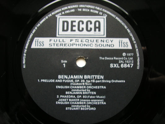 BRITTEN: PHAEDRA / SACRED & PROFANE / PRELUDE & FUGUE     BAKER / THE WILBYE CONSORT / PEARS  / BEDFORD / BRITTEN    SXL 6847