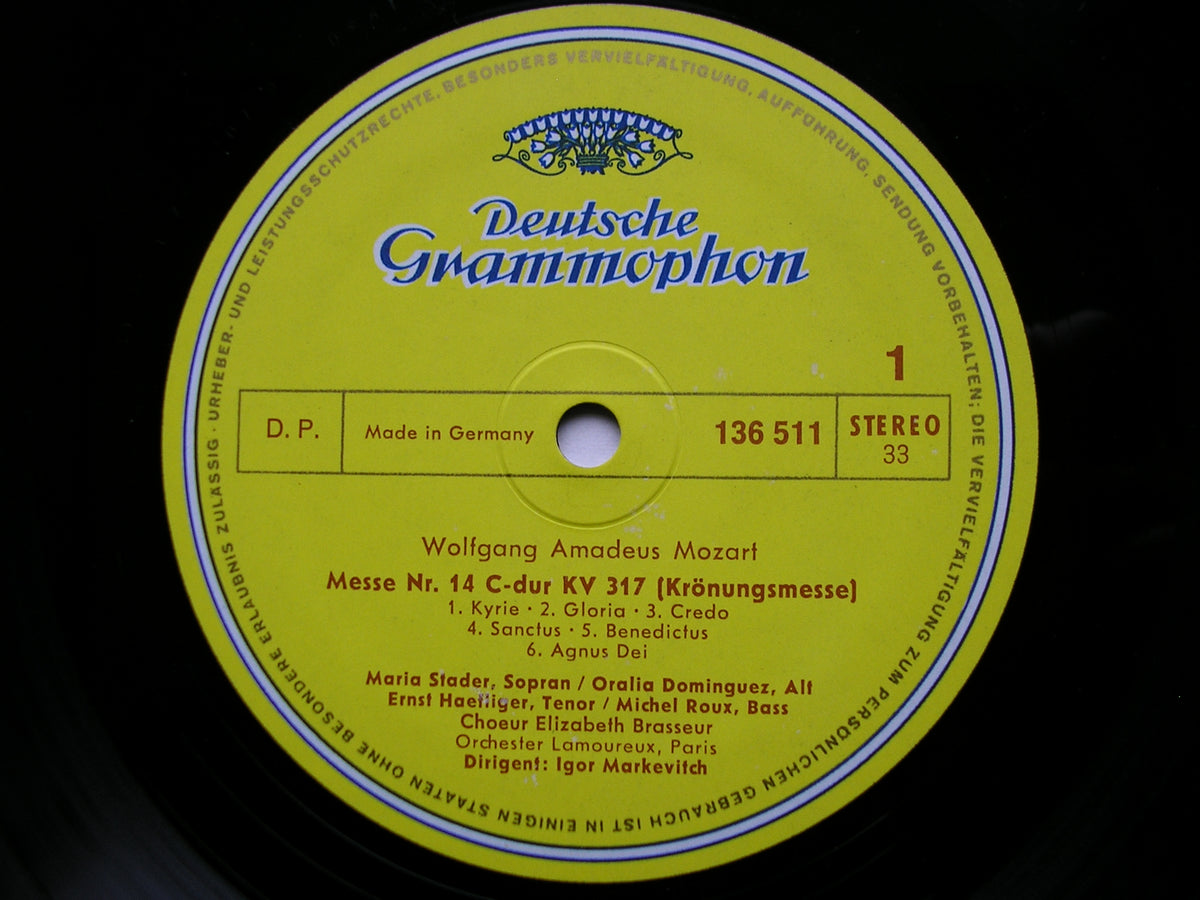 MOZART: CORONATION MASS / EXSULTATE JUBILATE / ET INCARNATUS EST     SOLOISTS / LAMOUREUX ORCHESTRA / MARKEVITCH     136 511