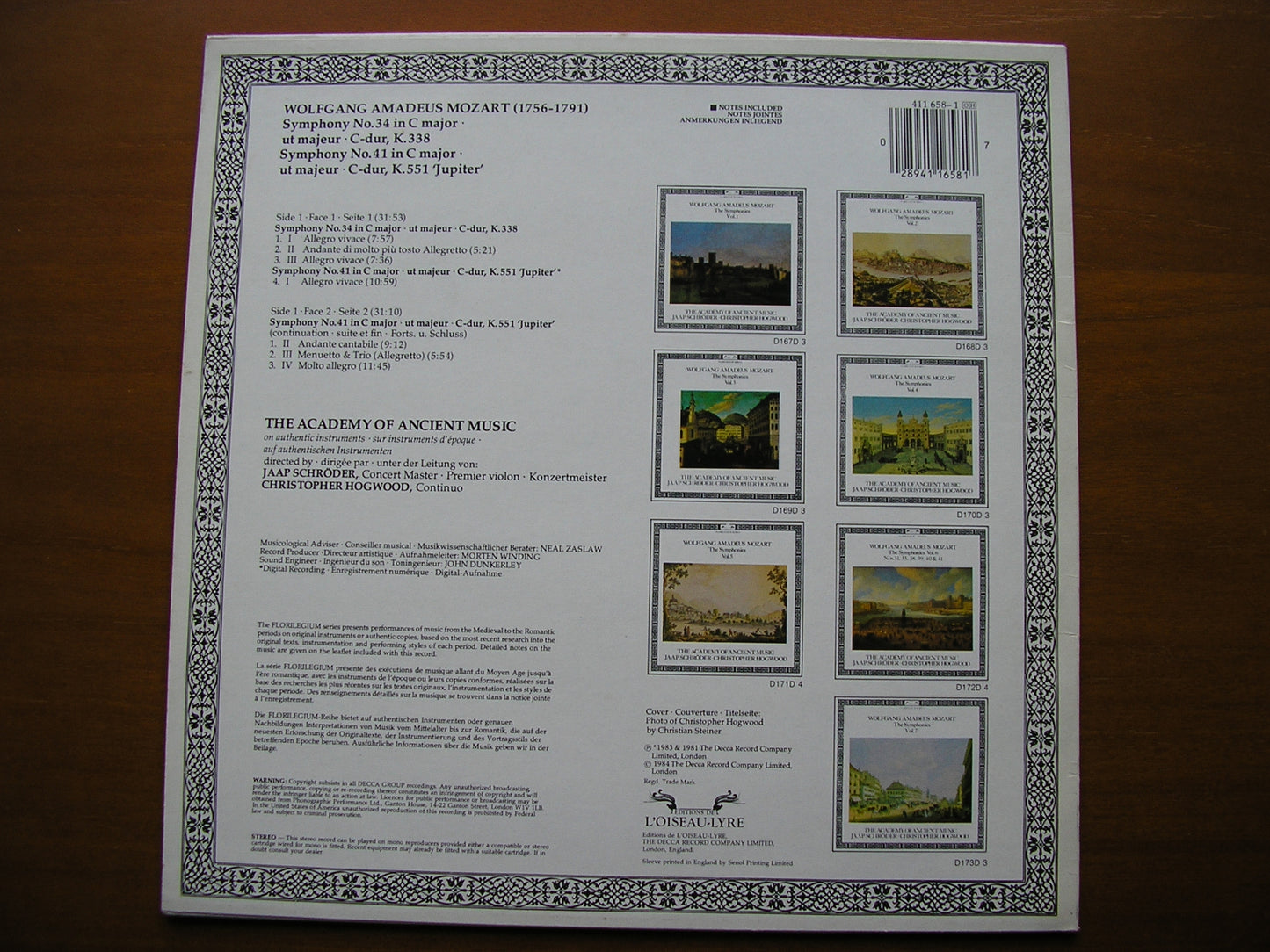 MOZART: SYMPHONY No. 41 'Jupiter'      HOGWOOD / ACADEMY OF ANCIENT MUSIC    411 658