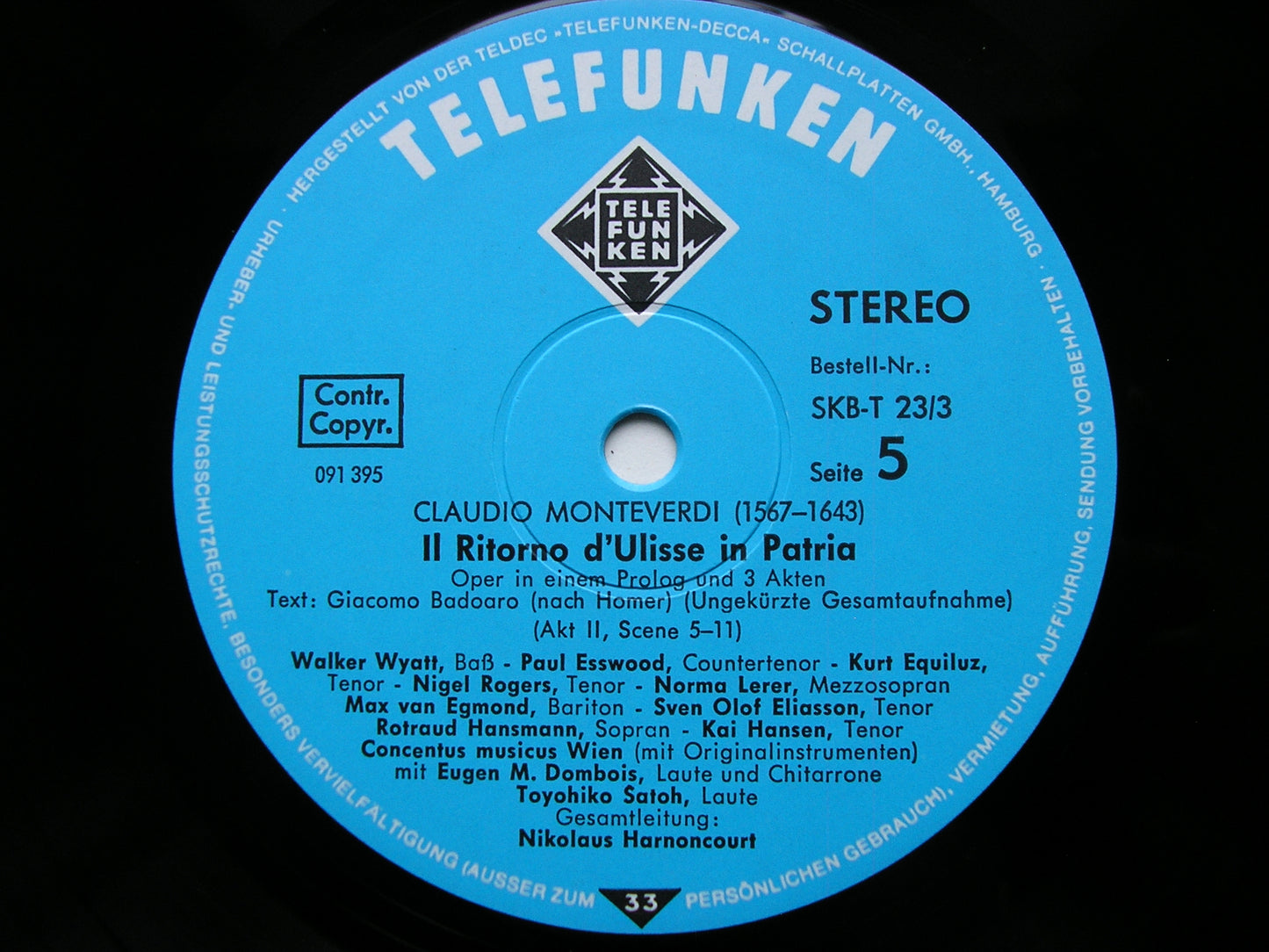 MONTEVERDI: THE RETURN OF ULYSSES     SOLOISTS / CONCENTUS MUSICUS VIENNA / HARNONCOURT    4LP    SKB-T 23 / 1-4