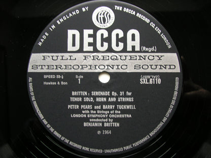 BRITTEN: YOUNG PERSON'S GUIDE TO THE ORCHESTRA / SERENADE Op. 31     PEARS / TUCKWELL / LONDON SYMPHONY / BRITTEN     SXL 6110